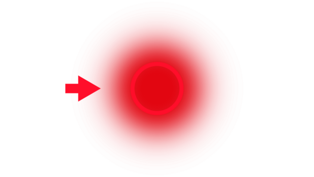 Bold red square features a faded arrow pointing towards a transparent circle shape.