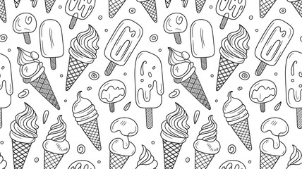 Ice Cream Seamless Pattern Vector Illustration Summer Dessert Background Design Template