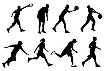 set of Sports Player Silhouette Vector Pack Isolated on White Background