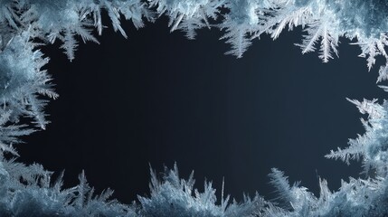 Sharp Ice Frost Frame on Dark Background - Abstract Winter Crystal Texture