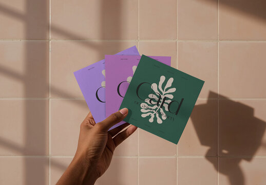 Modern Greeting Card Mockup with Brown Tiled Background