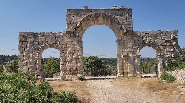The north gate of the ancient city of Olba (Diocaesarea) settlement in the Taurus Mountains, located in the village of Uzuncabur&ccedil; in the Silifke district of Mersin
