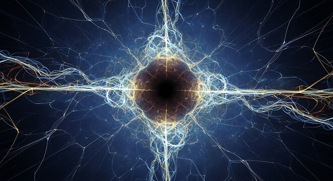 Mysterious dark energy core emitting luminous plasma filaments. - Powered by Adobe