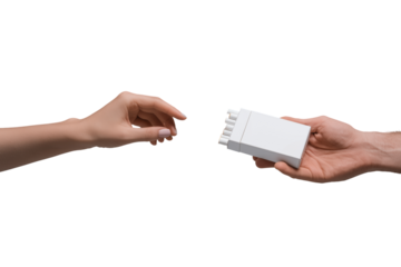 Hands exchange a white cigarette pack in a neutral setting during a calm moment Generative AI