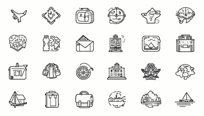 Set of various doodle icons simple line art vector design elements perfect for web and mobile apps isolated on white background