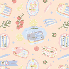 Summer coquette berry and fruits seamless pattern. Preppy wallpaper, hand drawn ribbons and bows patchwork print. Garden vector illustration, checkered romantic background, textile design, plaid.
