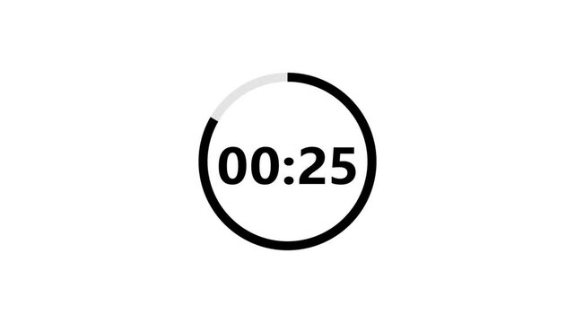 30 seconds countdown video in round shape white background in mm:ss format animation 