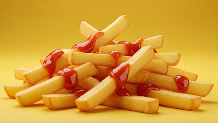 Delicious Golden Fries with Rich Tomato Ketchup 