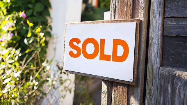 Garden fence with sold real estate property sign
