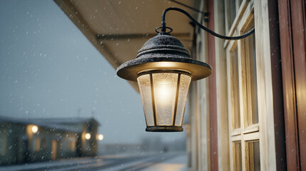 Classic lantern in rustic style with warm colors for outdoor lighting