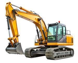 Yellow excavator isolated on transparent background