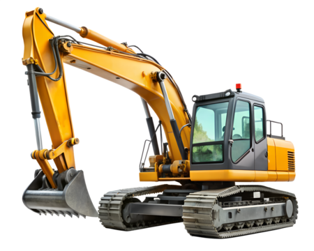 Yellow excavator isolated on transparent background
