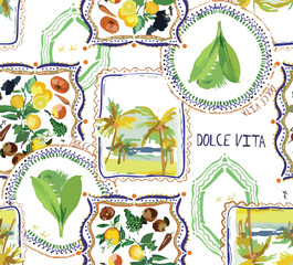 vibrant posters with Italian text Amore Mio, Ciao, Dolce Vita. Vector hand-drawn frames, checkered background, ideal for fashion graphics, t-shirt prints, posters, and cards.  © Sketch