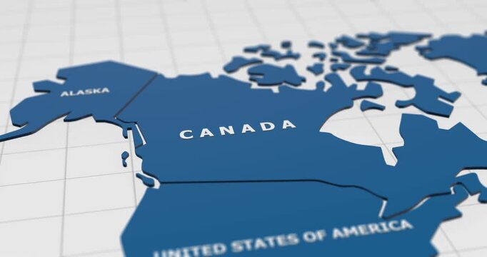 close-up 3d map of canada 4k animation