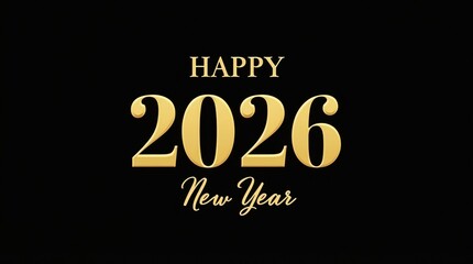 Happy new year 2026 elegant gold text on black background