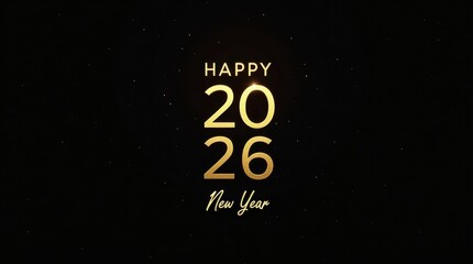 Elegant gold happy new year 2026 text on black background