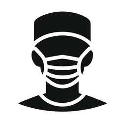 Surgeon wearing mask illustration in black and white for healthcare concept on transparent background 