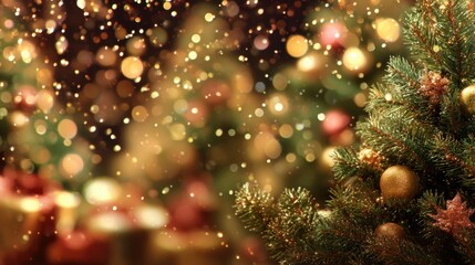 glittering christmas tree with golden bokeh,