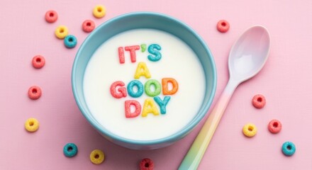 Colorful Breakfast Cereal With Positive Message It's A Good Day