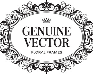 Genuine Vector Floral Frames Oval Emblem With Crown And Swirls illustration