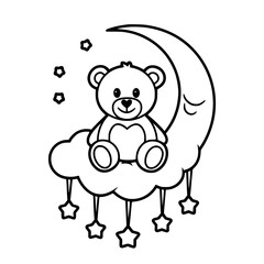 Obraz premium Adorable teddy bear sits on cloud with moon and stars, perfect for baby room decor and nursery art