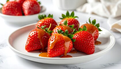 Sweet Strawberries Drizzled with Caramel Sauce.