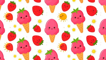Cute Strawberry Ice Cream Pattern.