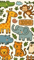 Fototapeta premium Playful zoo animals illustration