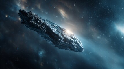 comet shaped like an alien ship in space with bright lights