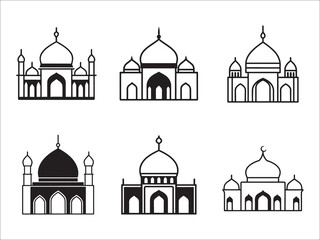 Obraz premium Collection of simple mosque illustrations black and white vector graphics