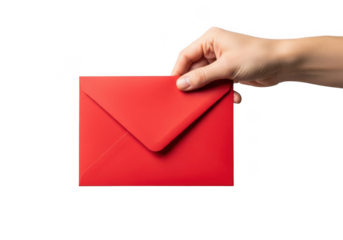 Hand holding a red envelope isolated on transparent background