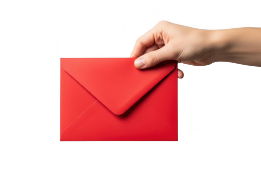 Hand holding a red envelope isolated on transparent background