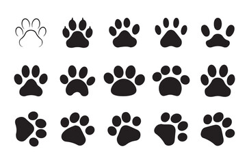 Fototapeta premium Cute paw print icons in black and white 