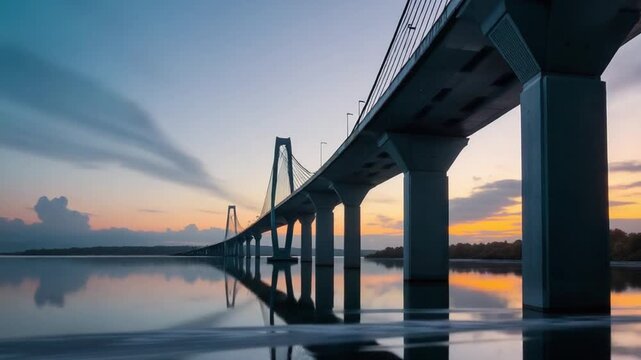 Majestic Bridge at Sunset - A Stunning Architectural Marvel Over Water.