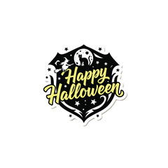 Happy Halloween Spooky Lettering Badge Vector