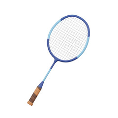 Badminton racket with blue and light blue frame isolated on transparent background