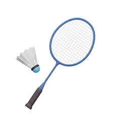 A blue badminton racket and a white shuttlecock, isolated on a transparent background