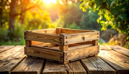 Wooden Crate on Wooden Table Outdoors.