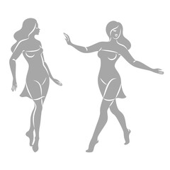 Collection. Silhouette of a woman in style. The girl is slim and beautiful. Lady suitable for aesthetic decor, posters, stickers, logo. Vector illustration set.