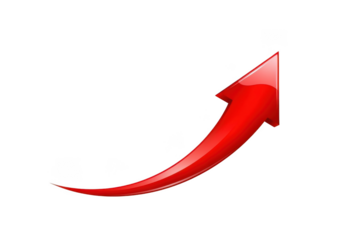 Red arrow pointing upward isolated on transparent background, indicating growth