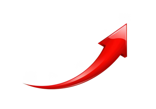 Red arrow pointing upward isolated on transparent background, indicating growth