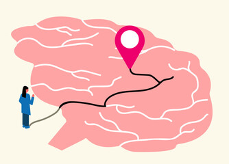 Man walking route location, Brain mapping illustration
