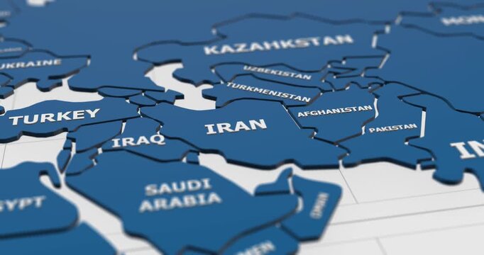 close-up 3d map of iran  4k animation