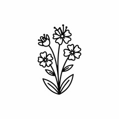 Floral outline illustration of wildflowers on white background depicts botanical simplicity. Floral outline, featuring delicate blossoms, is perfect for scrapbooking and invitations,