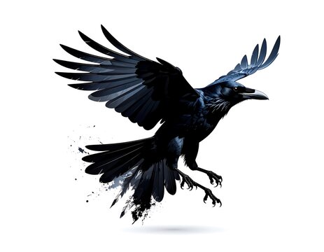 Black Raven in Flight, Powerful Bird, Majestic Silhouette.