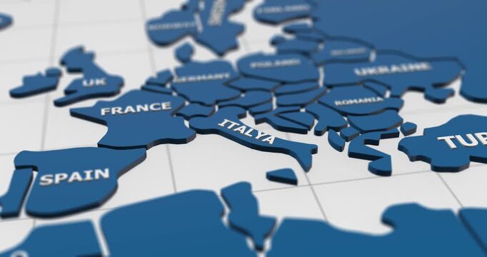 close-up 3d map of italy  4k animation