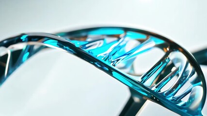 3D elegant transparent glass DNA helix smooth curved shapes, glowing blue gradient reflections white silver futuristic biotechnology concept, ultra clean, elegant abstract science 4K ultra realistic - Powered by Adobe
