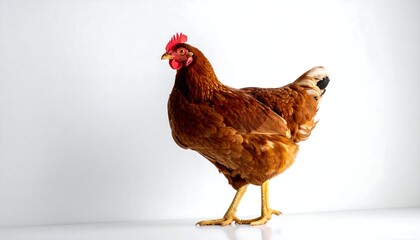 Brown hen against white background