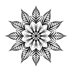 a black and white drawing of a flower with leaves