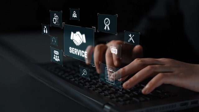 Customer service and support workflow with cooperation, communication, maintenance, and checklist icons for efficient service operation and user satisfaction Marrow